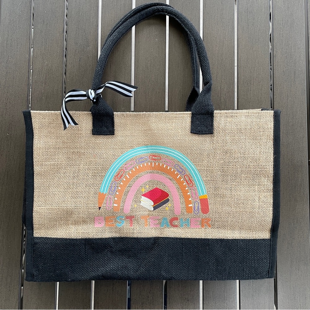 BEST TEACHER CANVAS SHOULDER TOTE BAG!!
